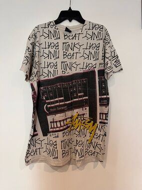 Vintage Stussy 'Funky Beat' T-Shirt in faded white, Black & Yellow
